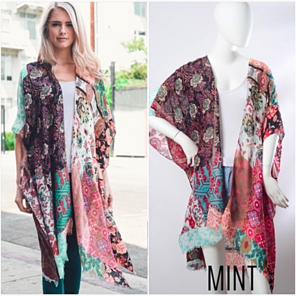 Boho Chic Kimono Cardi Wrap Swim Coverup One Size - Picture 2 of 7